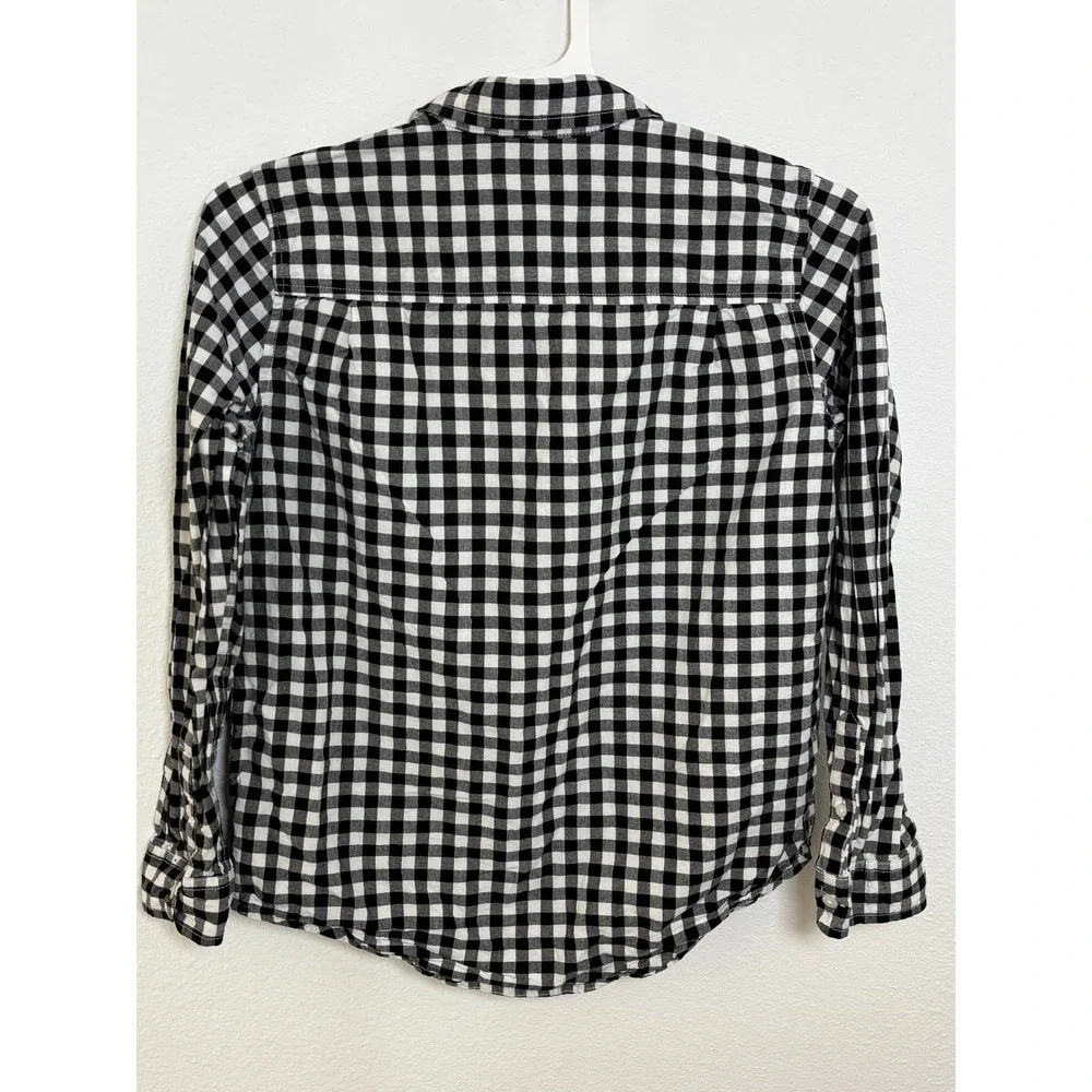 Childrens Place Boys XL 14 Gingham Button Down Shirt Black White Long Sleeve